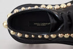 Black Leather Trekking Derby Embellished Shoes
