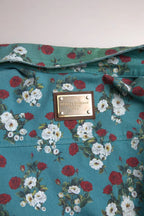 Blue Floral Cotton Button Down Denim Shirt