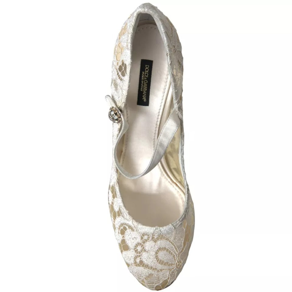 White Lace Crystals Heels Sandals Shoes
