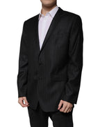 Black Stripe Wool Single Breasted Blazer
