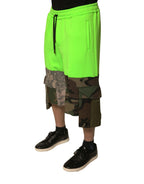 Green Patchwork Cargo Bermuda Shorts