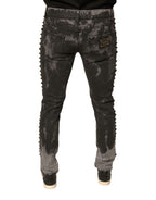 Gray Embellished Cotton Skinny Denim Jeans