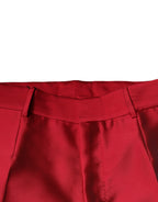 Red Silk Slim Fit Mid Waist Dress Formal Pants
