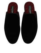 Black Viscose Velvet Slides Flat Slipper Shoes