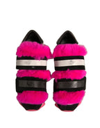 Black Pink Fur Embellished Sneakers Shoes