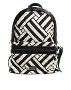 Black White Nylon Leather Travel Back Pack Bag