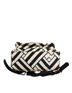 Black White Nylon Leather Travel Back Pack Bag