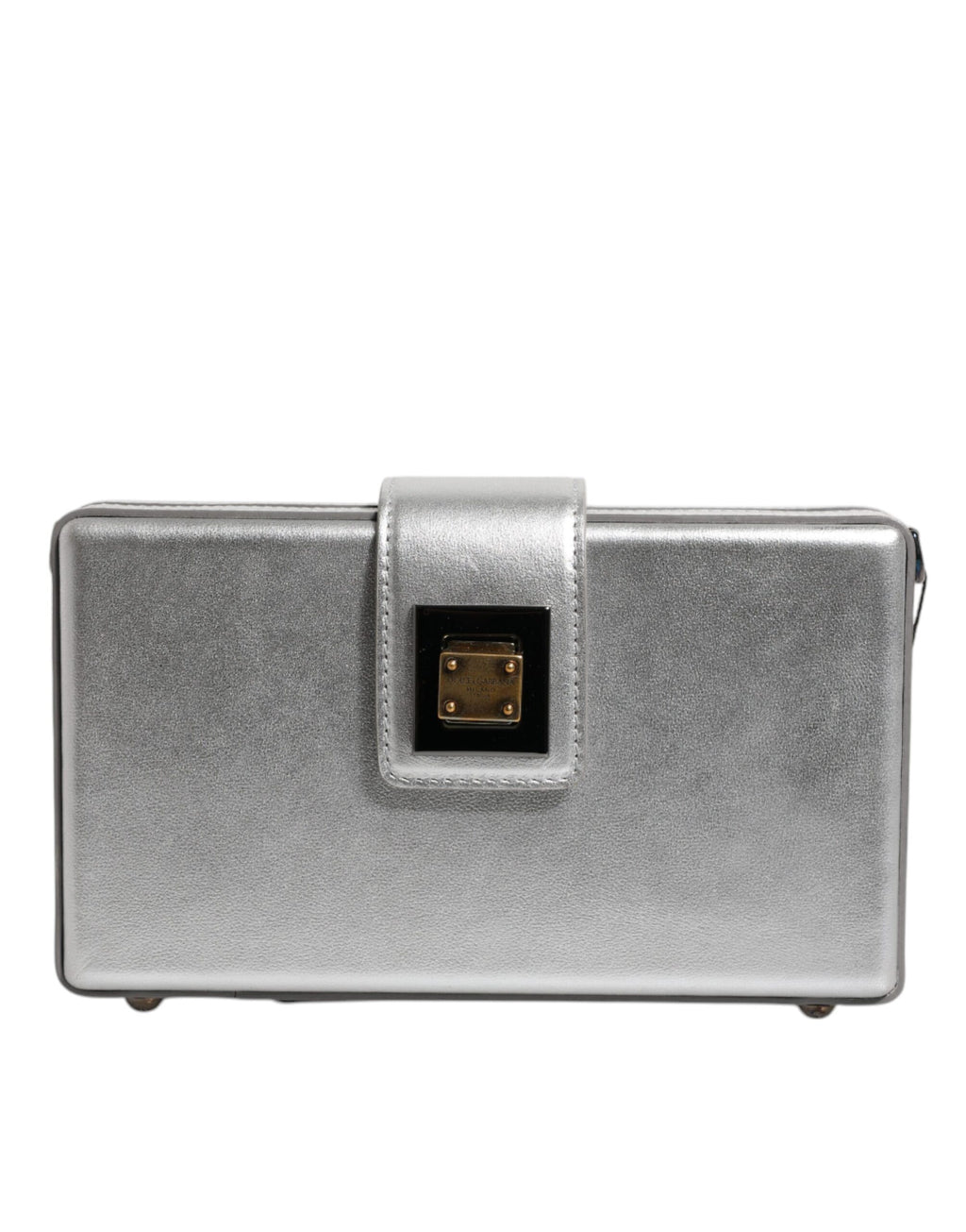 Metallic Silver DG BOX Leather Shoulder Strap Bag