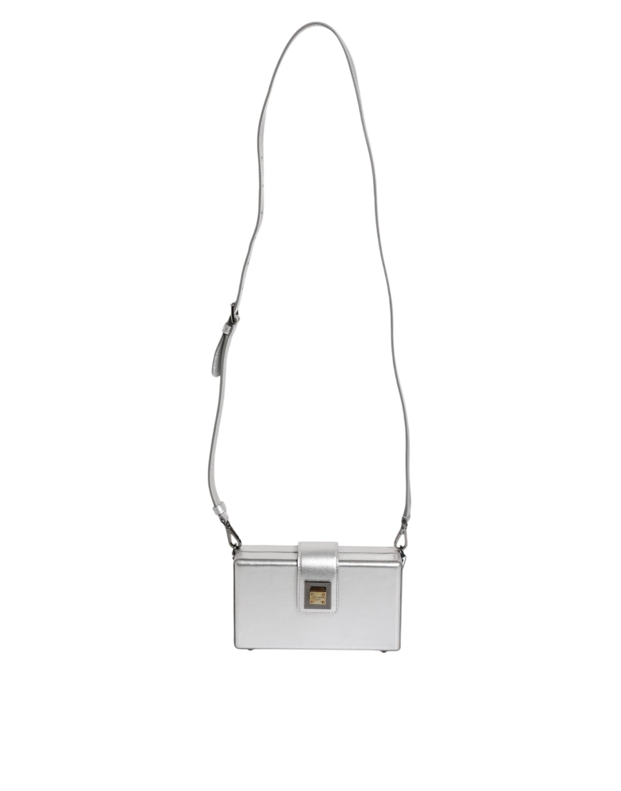 Metallic Silver DG BOX Leather Shoulder Strap Bag