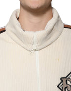 Beige Logo Applique Cotton Corduroy Full Zip Jacket