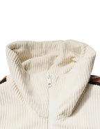 Beige Logo Applique Cotton Corduroy Full Zip Jacket
