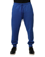 Blue Cotton Jogger Mid Waist Pants