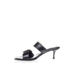 Black Leather Stiletto Heel Sandals