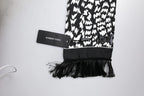 Black White Patterned Fringes Shawl Scarf