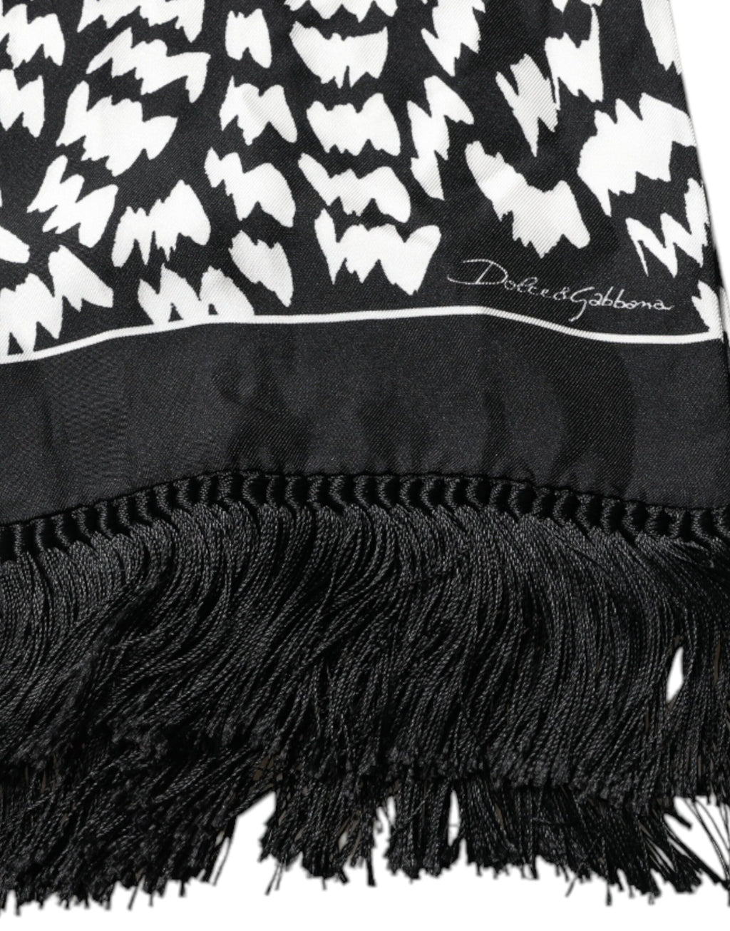 Black White Patterned Fringes Shawl Scarf