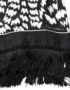 Black White Patterned Fringes Shawl Scarf