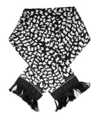 Black White Patterned Fringes Shawl Scarf