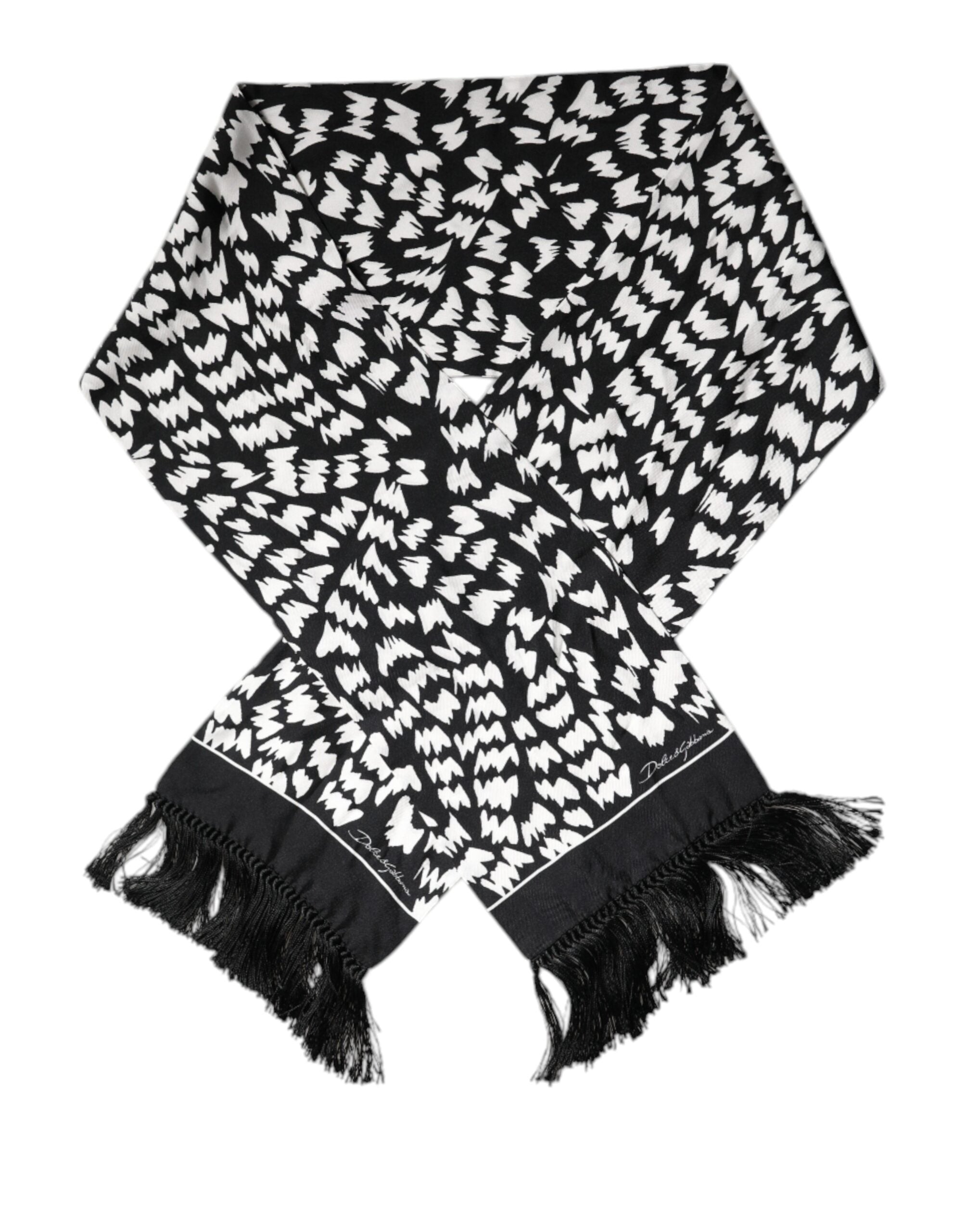 Black White Patterned Fringes Shawl Scarf