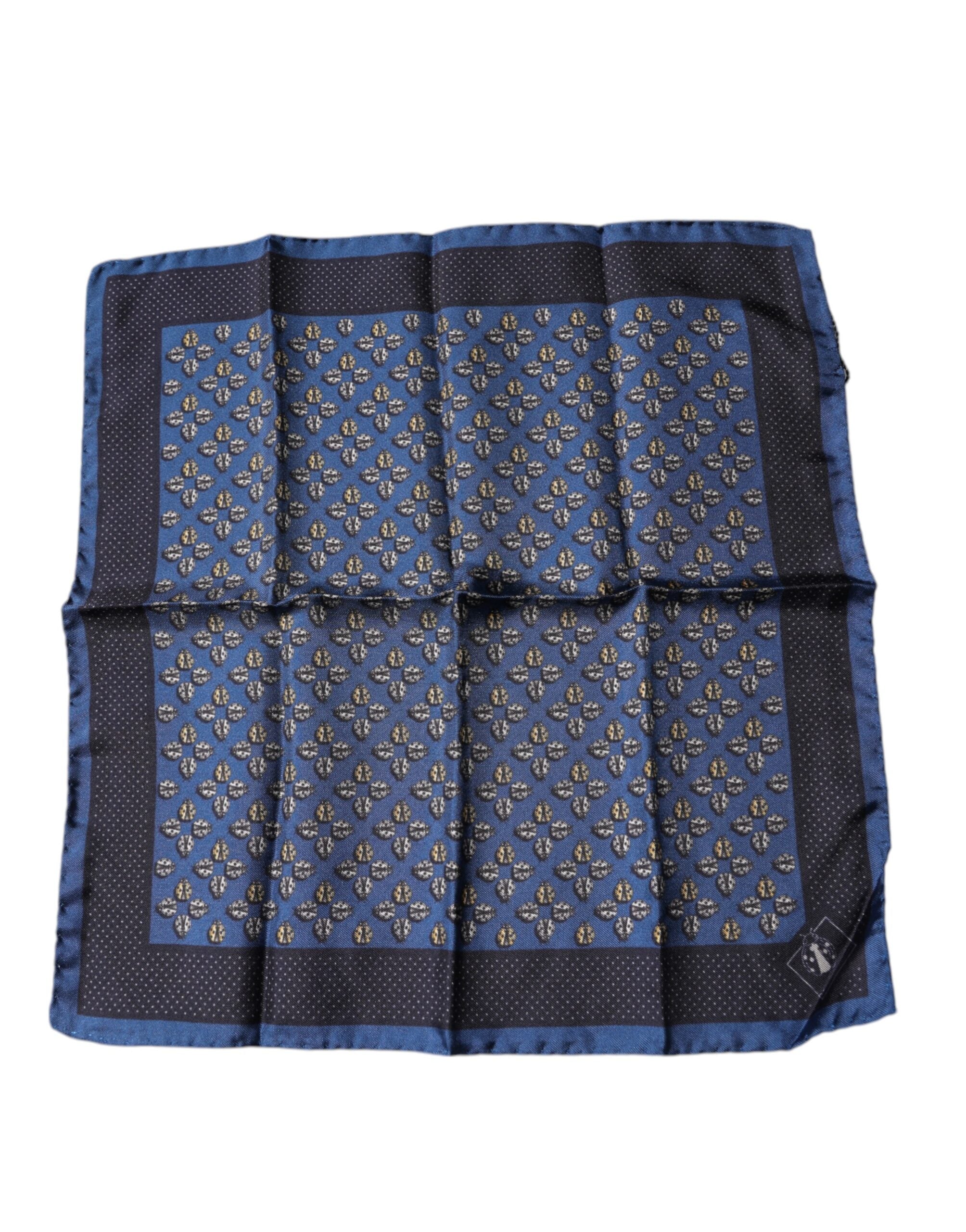 Blue Lady Bug Silk Square Handkerchief Scarf