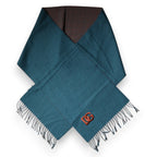 Blue Green Wool Fringes Wrap Shawl Scarf