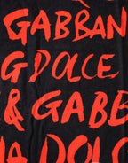 Black Red Logo Print Cotton Beach Towel