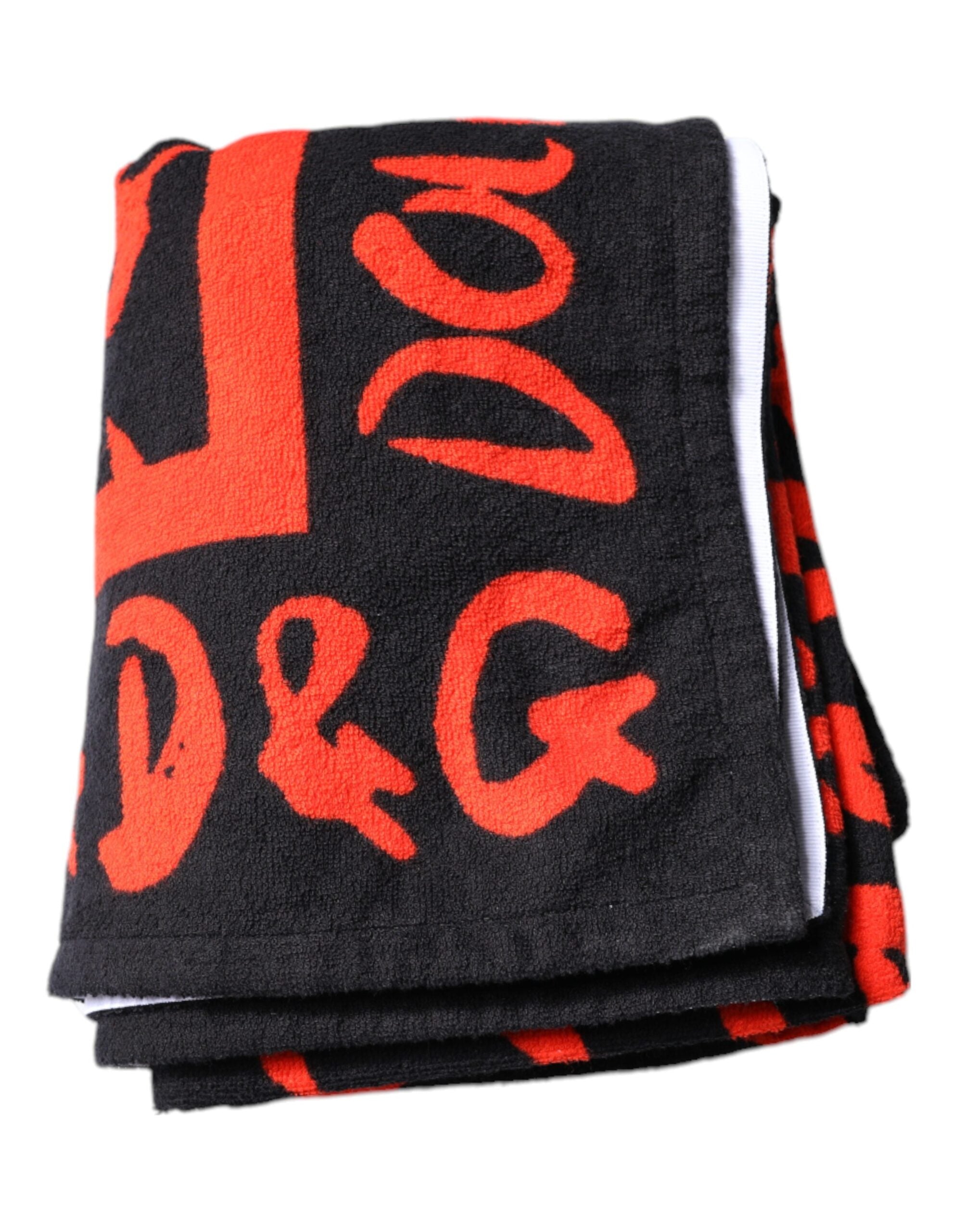 Black Red Logo Print Cotton Beach Towel