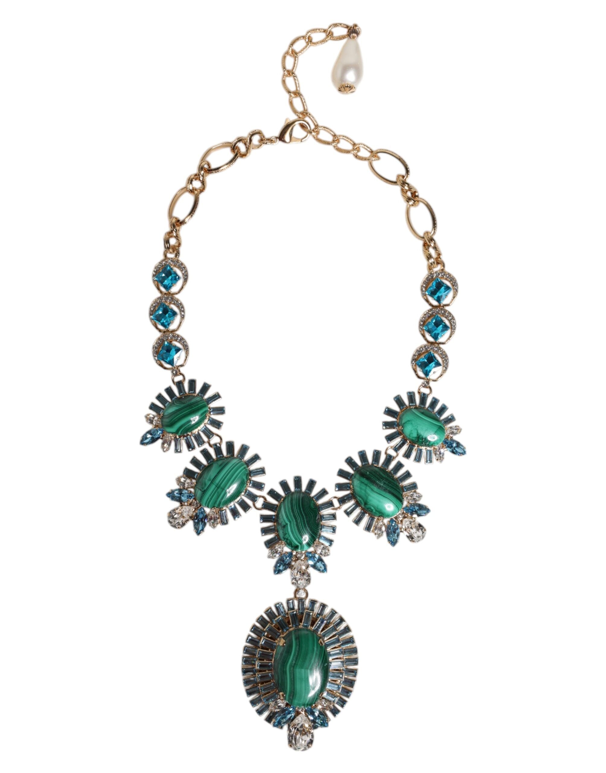 Gold Brass Pietre Oval Crystal Embellished Necklace