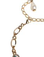 Gold Brass Pietre Oval Crystal Embellished Necklace