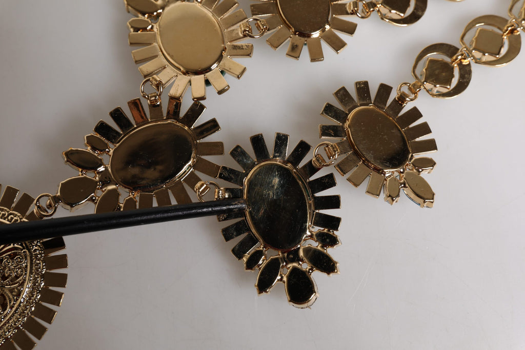 Gold Brass Pietre Oval Crystal Embellished Necklace