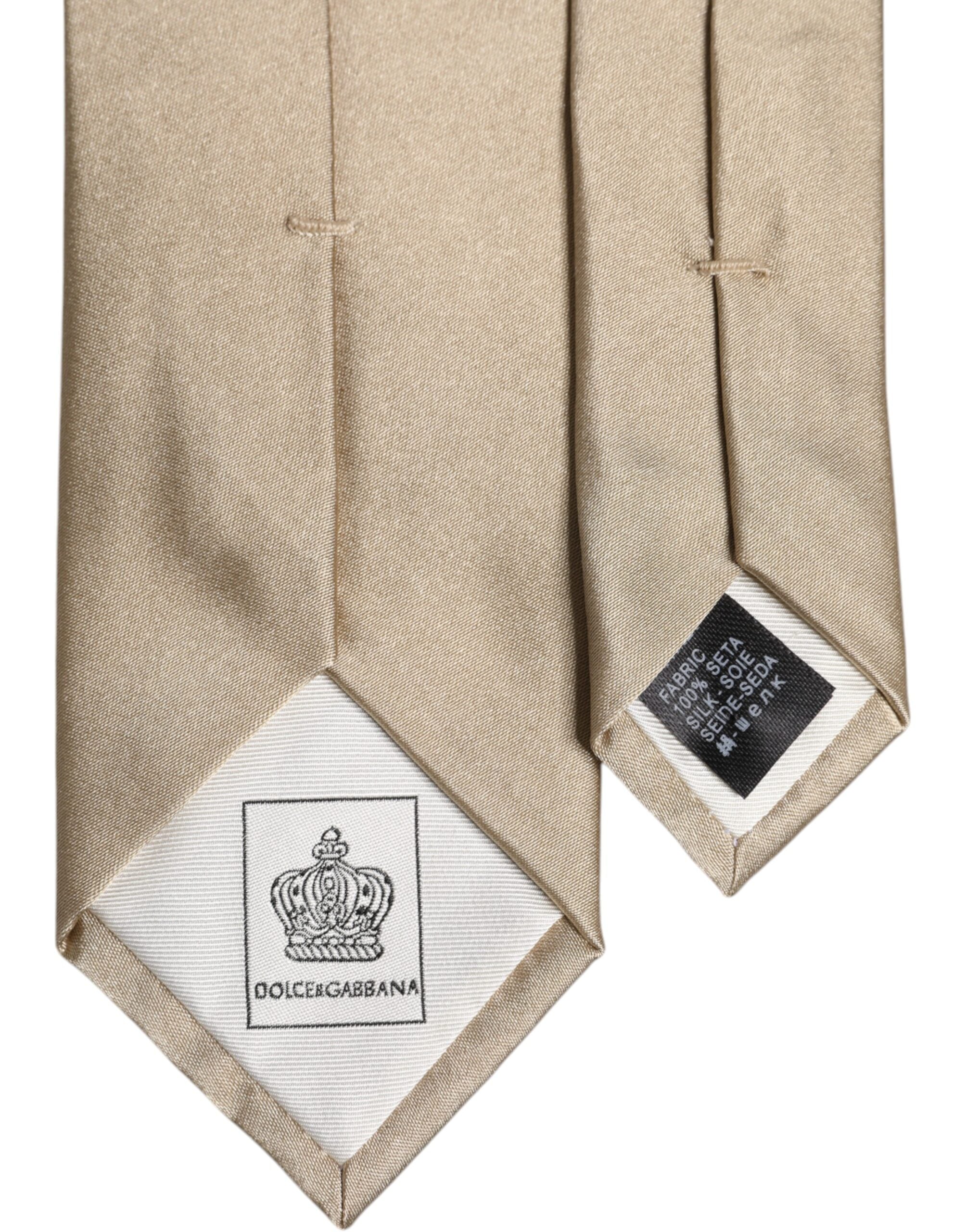 Beige Solid Silk Adjustable Necktie Tie