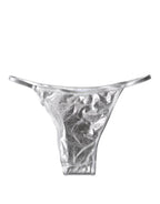 Silver Polyester Beachwear Bikini Bottom Swimwear