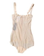 Beige Tulle Balconette Bra Bodysuit Underwear
