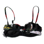 Black Floral Print Nylon Balconcino Bra Underwear