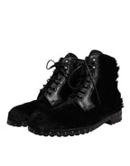 Black Pony Style Leather Mid Calf Boots Shoes