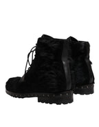 Black Pony Style Leather Mid Calf Boots Shoes