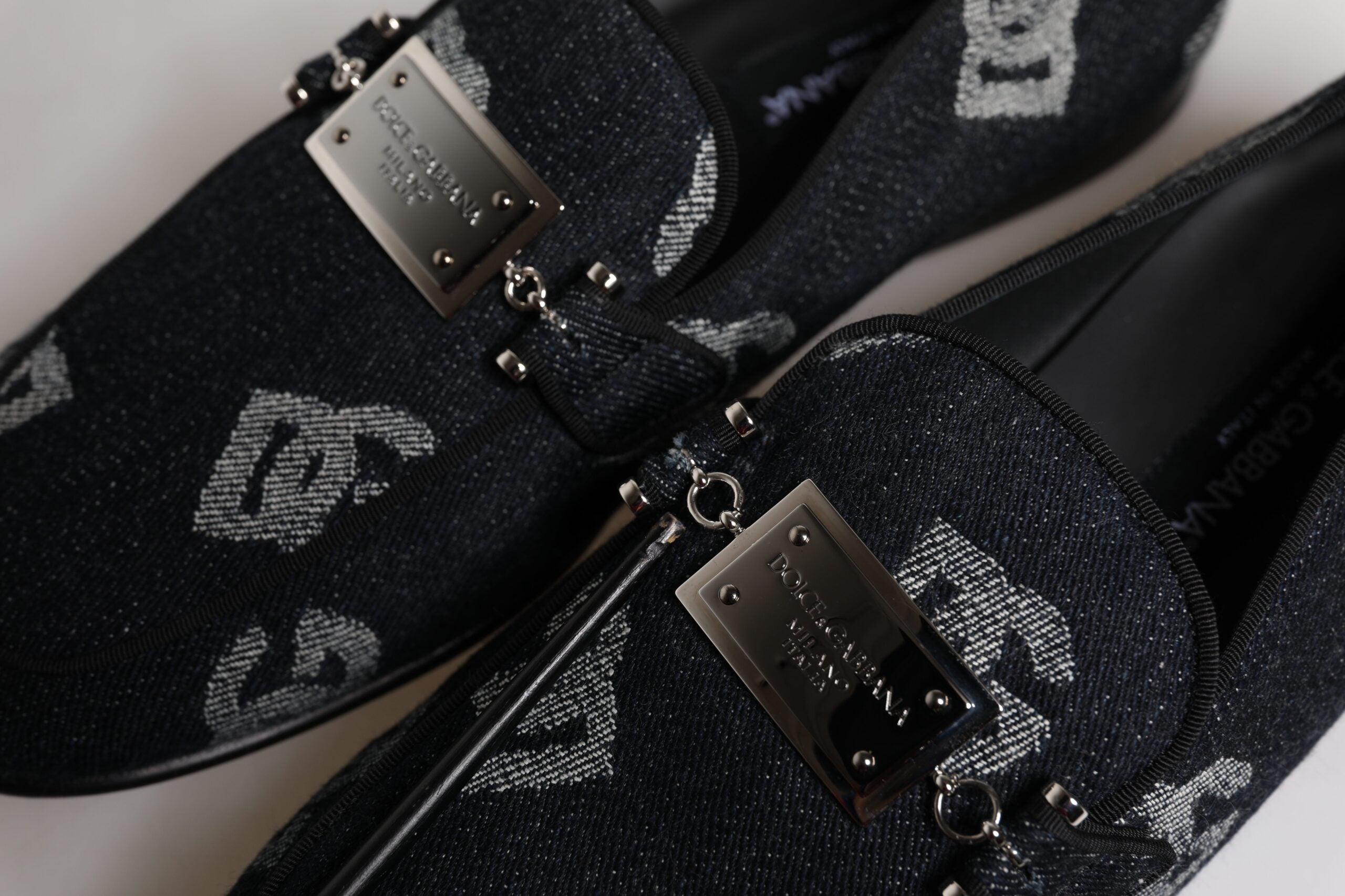 Black Logo Cotton Loafers Formal Dress Shoes