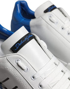 White Blue Leather Logo Low Top Sneakers Shoes