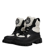 Black White Padded Mid Calf Lace Up Boots Shoes