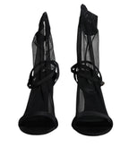 Black Tulle Stretch Heels Sandals Shoes