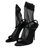 Black Tulle Stretch Heels Sandals Shoes