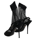 Black Tulle Stretch Heels Sandals Shoes