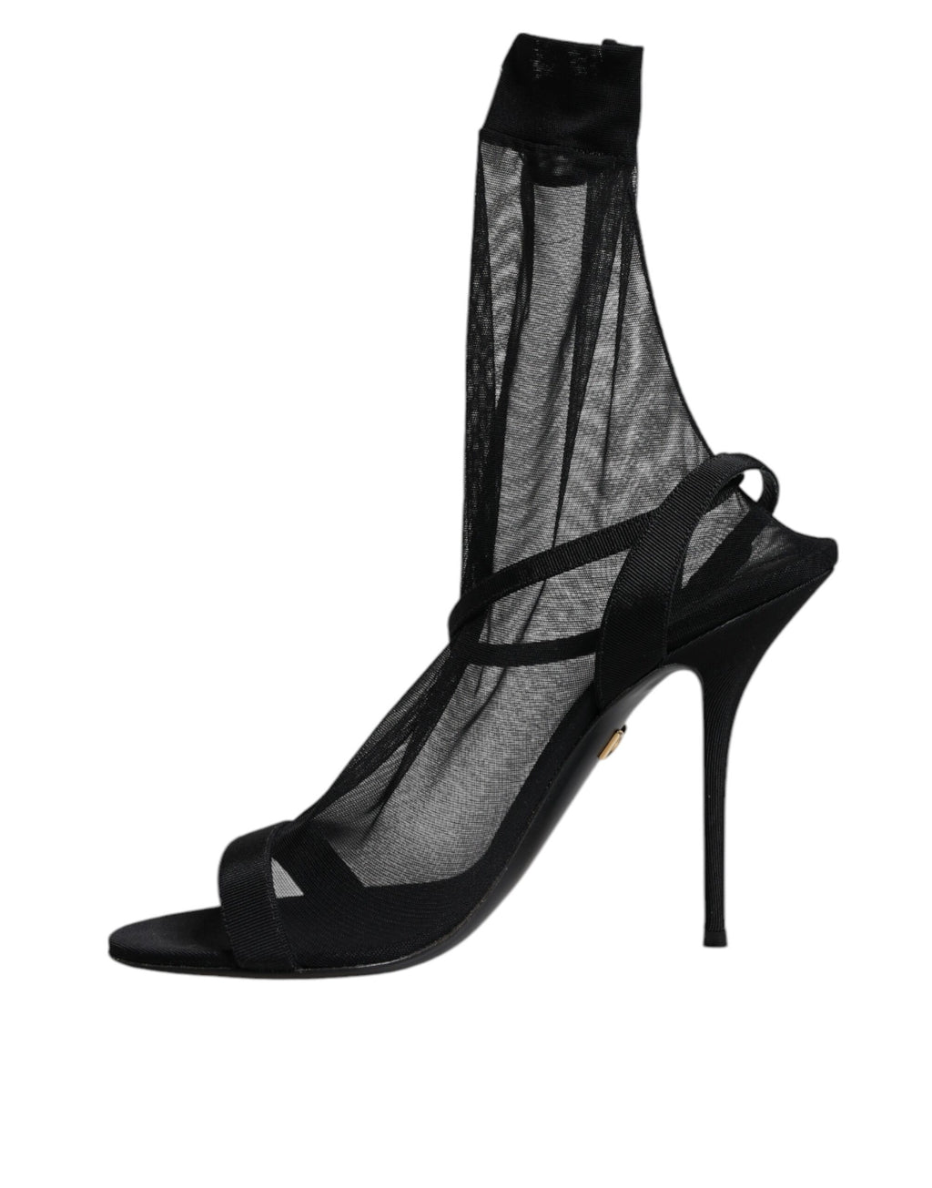 Black Tulle Stretch Heels Sandals Shoes