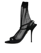 Black Tulle Stretch Heels Sandals Shoes