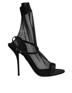Black Tulle Stretch Heels Sandals Shoes