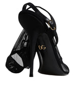 Black Tulle Stretch Heels Sandals Shoes