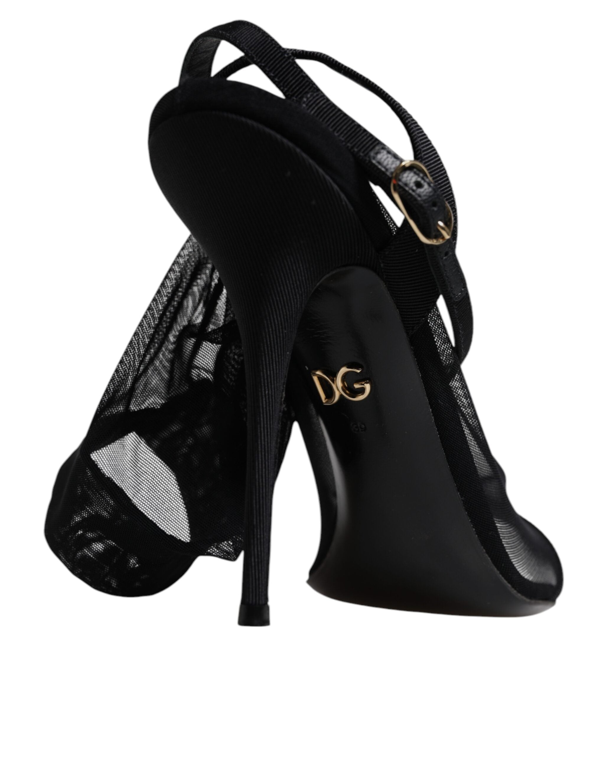 Black Tulle Stretch Heels Sandals Shoes