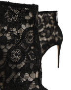 Black Floral Lace Heels Ankle Boots Shoes