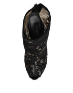 Black Floral Lace Heels Ankle Boots Shoes