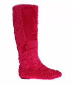 Pink Lamb Fur Leather Flat Boots Shoes