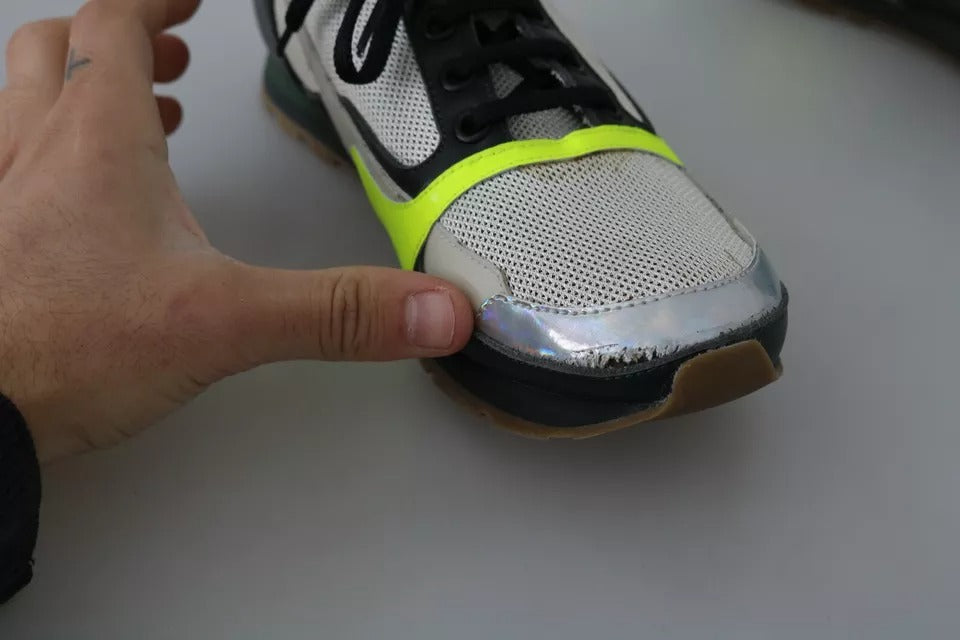 Fog Gray Neon Green Black Lace-Up Strap Shoes